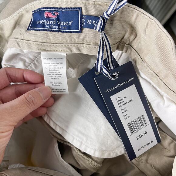 New Vineyard Vines Mens 28 x 30 Stretch Breaker Pants in Khaki Chinos Cotton - Picture 7 of 10